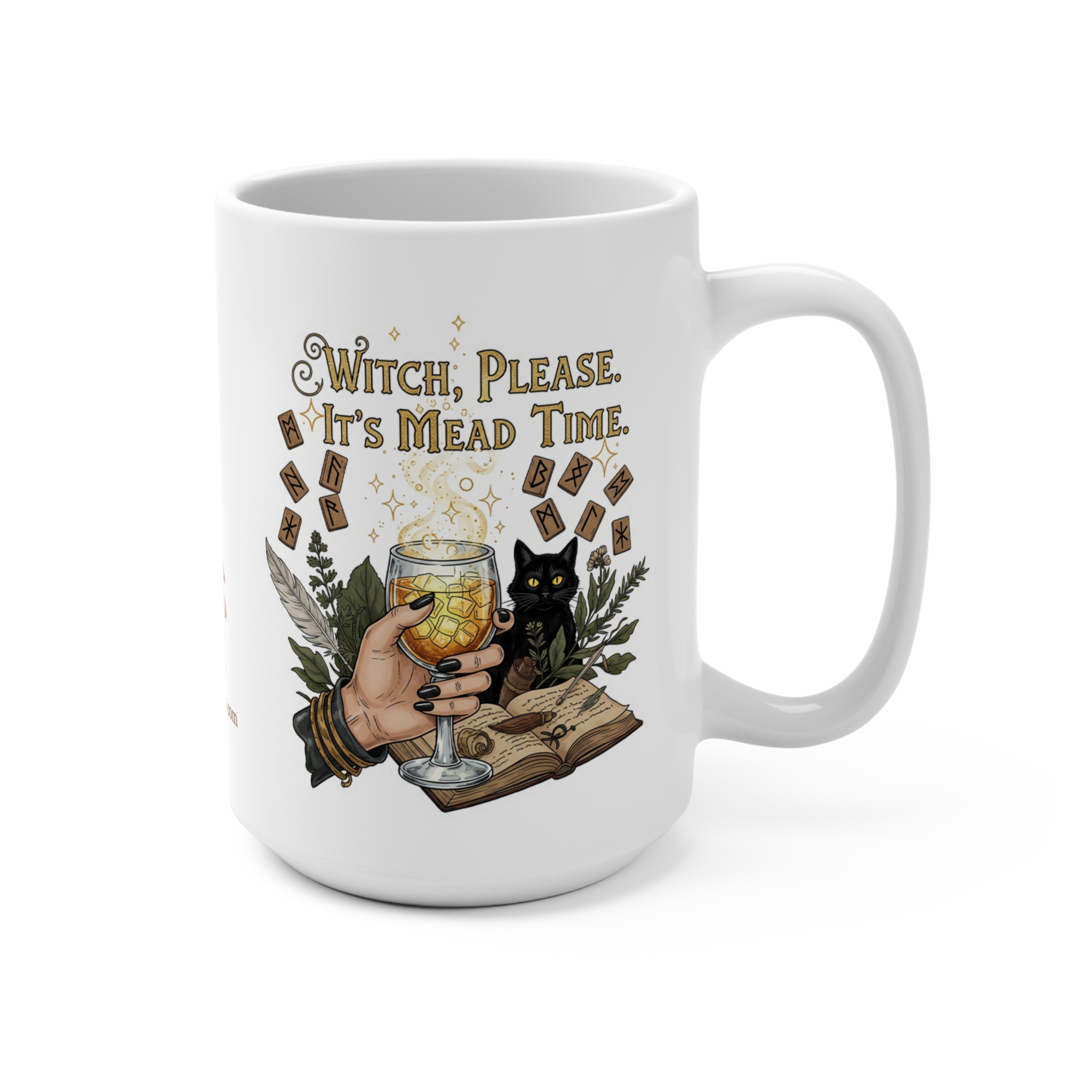 Witch Please It's Mead Time 15oz Mug - Spell Book and Cat Design
