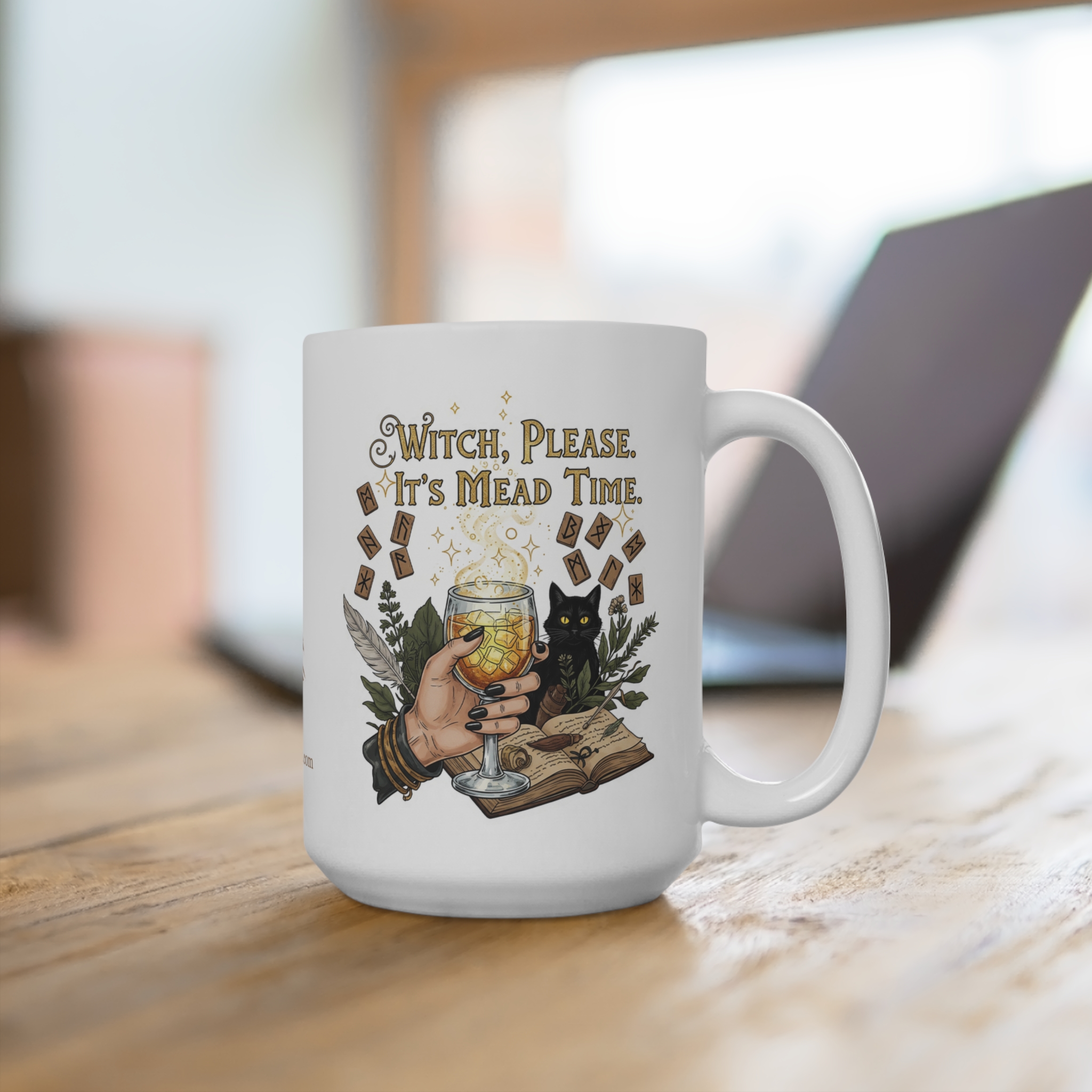 Witch Please It's Mead Time 15oz Mug - Spell Book and Cat Design - Image 2