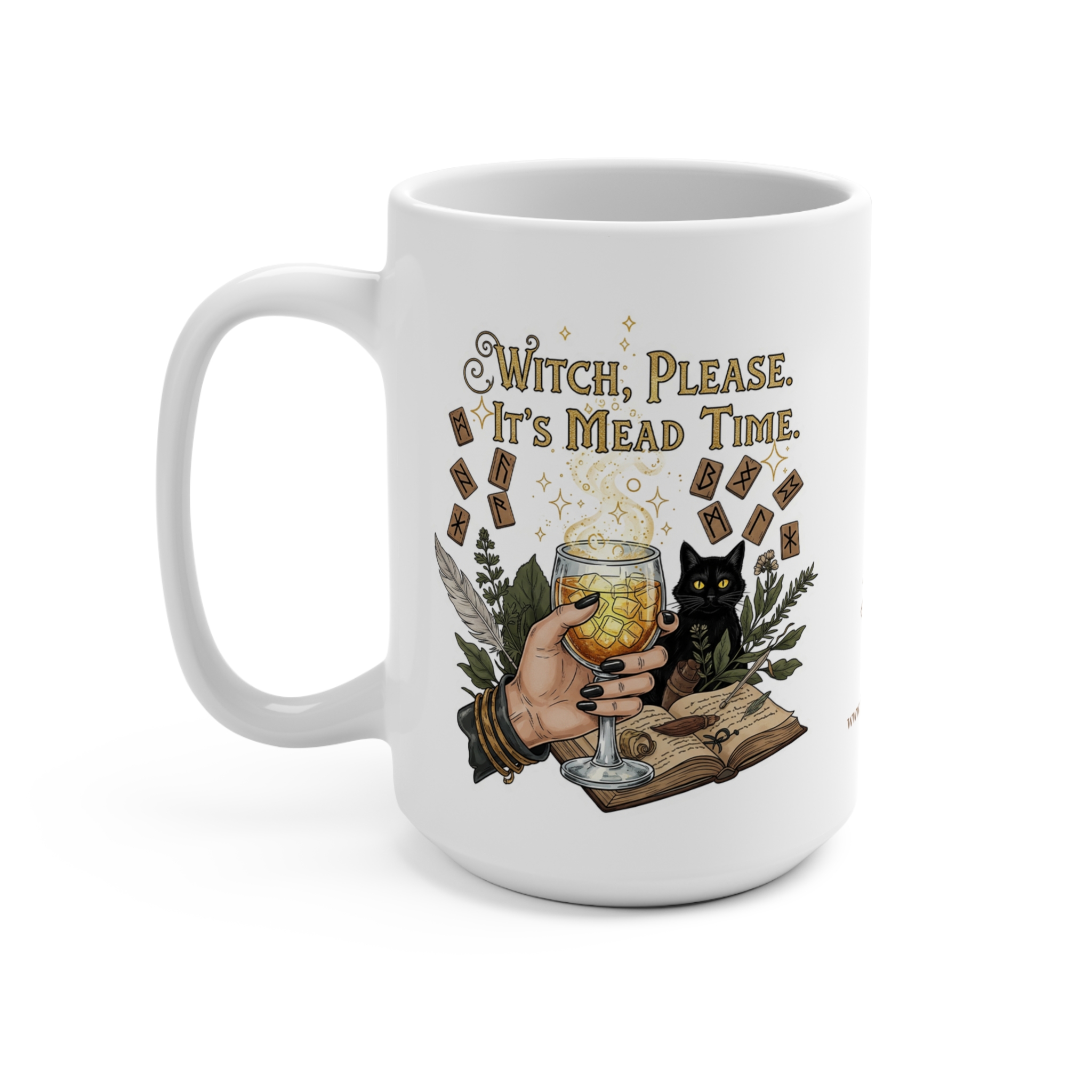 Witch Please It's Mead Time 15oz Mug - Spell Book and Cat Design - Image 4